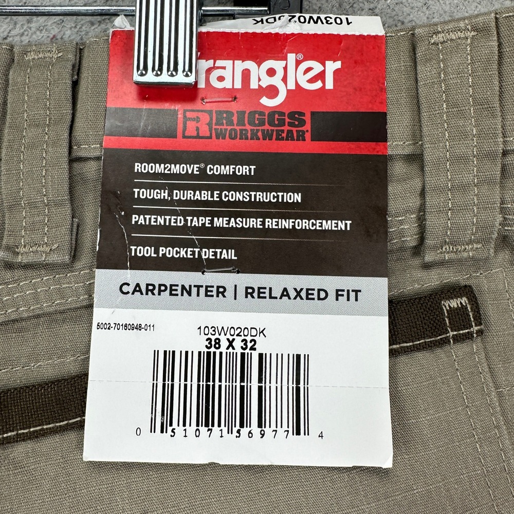 NEW Wrangler Riggs Workwear Mens 38X32 Pants Carpenter Tan Relaxed Fit Jeans - Picture 2 of 12